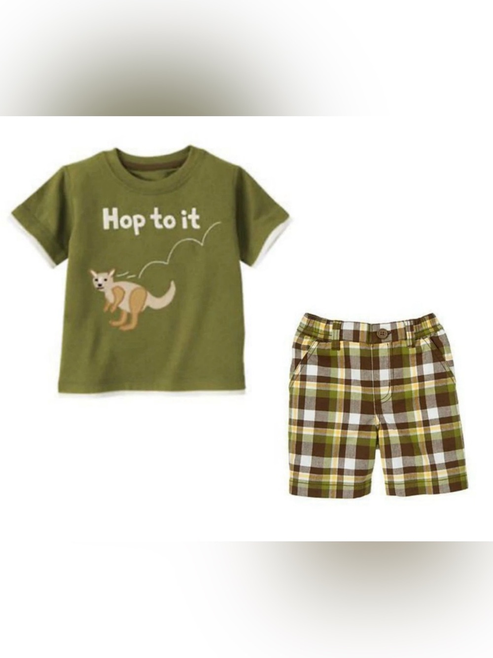 NWT Gymboree Outback Adventure ‘Hop to It' Kangaroo Appliqué/Emb & Plaid Shorts